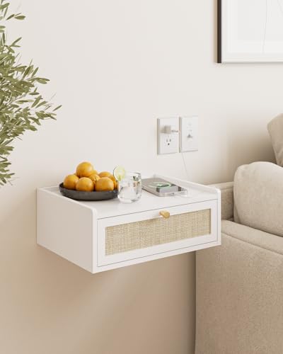 AEPOALUA Floating Nightstand,Wall Mounted Night Stand with Drawer,Small Floating Shelves,Floating Wood Bedside Table for Bedroom、Living Room、Bathroom(No Assembly) AEPOALUA