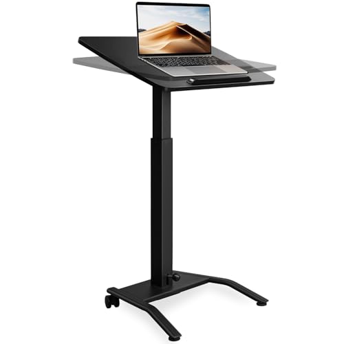 JSJCCTESK Mobile Standing Desk with 45° Tilting Desktop, Portable Rolling Standing, Height Adjustable Sit Stand Foldable with Wheels, Mobile Desk Workstation for Home Office (Black, Large) JSJCCTESK