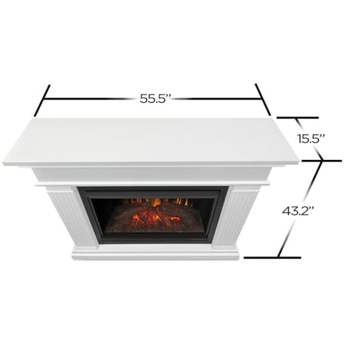 BOWERY HILL Contemporary 55.5" Wooden Surround Heater Electric Solid Wood Fireplace with Remote Control, Adjustable Led Flame, 1500W in White