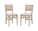 Linon Keira Wooden Folding Chair Upholstered Seat and Back Set of 2, Dining Height, Rustic Natural & Beige Linon