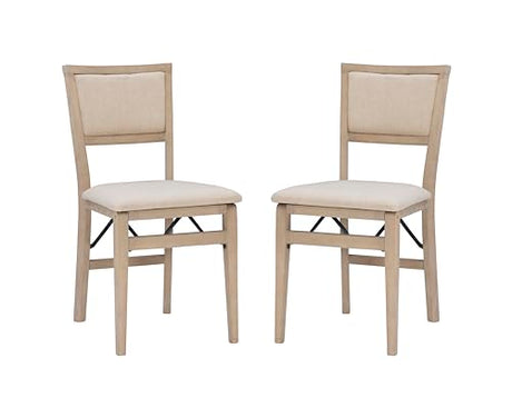 Linon Keira Wooden Folding Chair Upholstered Seat and Back Set of 2, Dining Height, Rustic Natural & Beige Linon