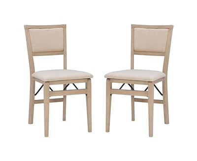 Linon Keira Wooden Folding Chair Upholstered Seat and Back Set of 2, Dining Height, Rustic Natural & Beige