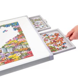 Bits and Pieces - 1000 Piece Puzzle Board with Drawers - Standard Pro Plateau - Lightweight Tabletop Deluxe Jigsaw Puzzle Organizer and Puzzle Storage System - WoodArtSupply