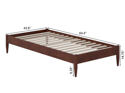 Pasadena Twin XL Wood Platform Bed Frame in Walnut - No Box Spring Needed - WoodArtSupply