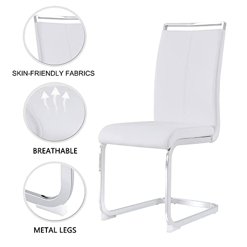 Dining Table Set for 4，White Rectangular MDF Kitchen Table and Leather Dining Chairs Set of 4, 5 Piece Dining Table Set，Modern Metal Frame Dining Room Table Set 4 with Metal Frame For Kitchen Ebullient