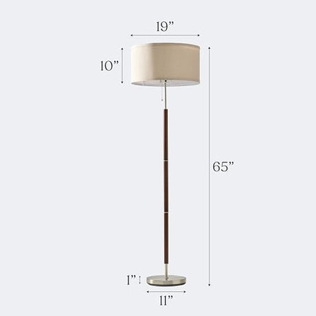 Brightech Carter LED Floor Lamp, Drum Shade Tall Lamp with Walnut Wood Finish, Great Living Room Décor, Mid-Century Lamp for Living Rooms & Offices, Mid Century Modern Lamp for Bedroom Brightech