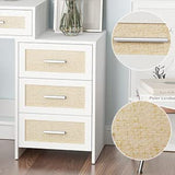 Maupvit Rattan Vanity Desk with Mirror and Lights, Boho Makeup Vanity Table Set with Nightstand, 5 Drawers & 10 Bulbs, Metal Silver Handle, 3 Open Shelves, Dressing Table with Cushioned Stool (White) Maupvit