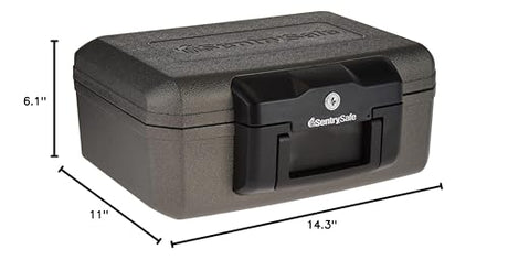 SentrySafe Fireproof Safe with Key Lock, Chest Lock Box for Home or Travel Secures Money, Documents, 0.18 Cubic Feet, 6.1 x 14.3 x 11.2 Inches, 1210 SentrySafe