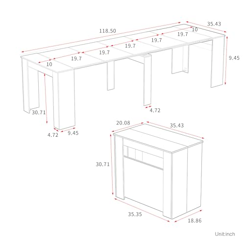 Banzeem Extendable Dining Table, Transformer Extra Console Table for 1-12 People, Folding Space Saving Dining Room Table for Homes, Apartments, Walnut Banzeem