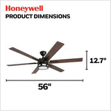 Honeywell Ceiling Fans Kaliza Modern 56 Inch Ceiling Fan with Light, Remote Control Fan, LED Indoor Fan with 6 Blades, Gray Oak and Light Oak Blade Finish Options, Bronze (51036-01) Honeywell Ceiling Fans
