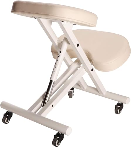MASTER HEALTH PRODUCT Massage Ergonomic Kneeling Chair, Adjustable Height Posture Stool for Home and Office - Neck and Back Pain Relieving | Spine Tension Relief- Thick Comfortable Cushions (Cream) MASTER HEALTH PRODUCT