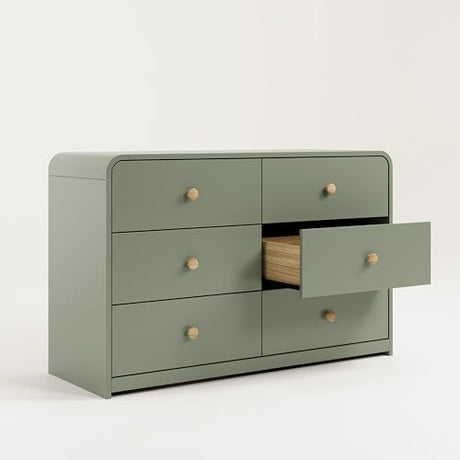 Storkcraft Santos 6 Drawer Bedroom Dresser (Olive & Natural) – GREENGUARD Gold Certified Dresser for Kids Bedroom with Interlocking Drawer System Storkcraft