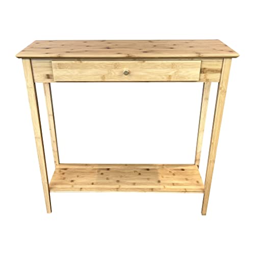 Overstock Solid Bamboo 2-Tier Console Table with Drawer Charcoal Gray Overstock
