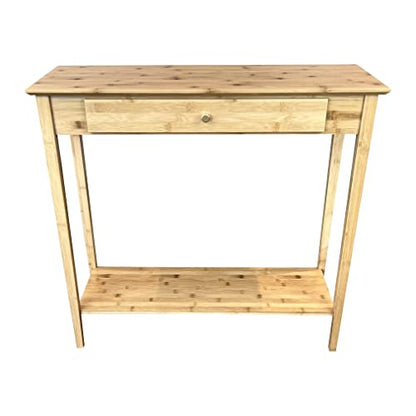 Overstock Solid Bamboo 2-Tier Console Table with Drawer Charcoal Gray - WoodArtSupply