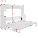 Queen Size Murphy Bed with Desk,Solid Wood Cabinet Wall Bed with Hydraulic Design,Space-Saving Folding Beds for Small Apartment Guest Room Home Office,No Box Spring Needed,White Harper & Bright Designs