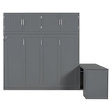 Queen Horizontal Murphy Bed with Desk and Storage Bookcase Shelves,Pine Wood Murphy Wall Bed with Storage Shelves and Desk,for Adults (Grey) MERITLINE