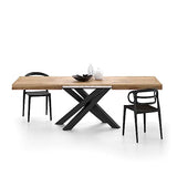 Mobili Fiver, Emma 160 Extendable Dining Table, Rustic Oak with Black Crossed Legs, Laminate-Finished/Iron, Made in Italy Mobili Fiver