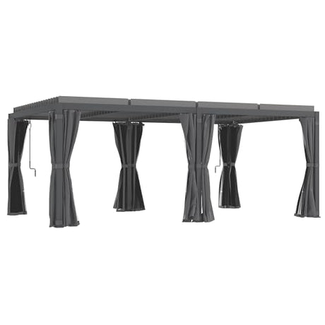 Outsunny 12' x 19' Louvered Pergola Hardtop Gazebo with Adjustable Aluminum Roof and Frame, Outdoor Pergola with Curtains and Netting, for Garden, Lawn, Backyard, and Deck, Dark Gray Outsunny