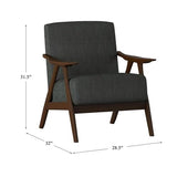 Lexicon Mid Century Modern Accent Chair with Solid Wood Frame in Walnut Finish, Upholstered Living Room Lounge Arm Chair, Thick and Comfy Innerspring Seat Cushion, Linen-Look Fabric, Dark Grey Lexicon