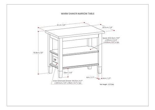 SIMPLIHOME Warm Shaker SOLID WOOD 14 Inch Wide Rectangle Rustic Narrow Side Table in Distressed Grey with Storage, 1 Drawer, 1 Shelf, For the Living Room and Bedroom - WoodArtSupply