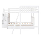 CITYLIGHT L-Shaped Bunk Bed for Kids, Solid WoodTriple Corner Bunk Bed with 3 Storage Drawers Attached a Twin Loft Bed,Bunk Beds with Stairs and Ladder for Boys Girls Teens,White CITYLIGHT
