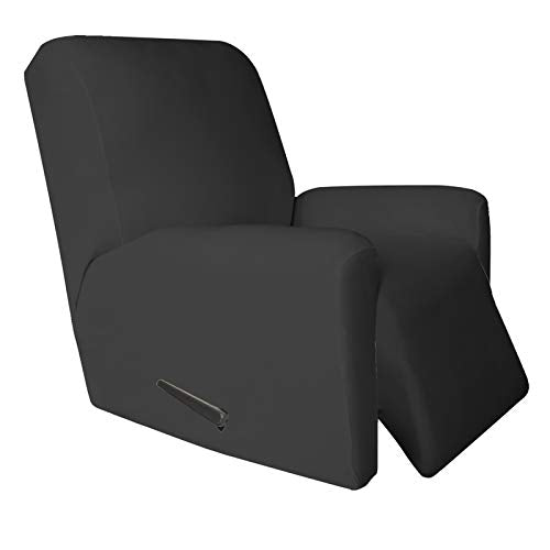 Easy-Going 4 Pieces Microfiber Stretch Recliner Slipcover – Spandex Soft Fitted Sofa Couch Cover, Washable Furniture Protector with Elastic Bottom for Kids, Pet(Recliner, Dark Gray)