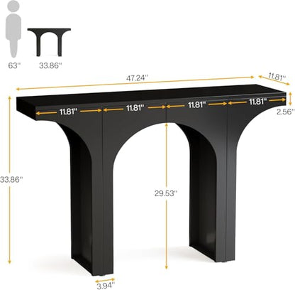 Tribesigns 47 Inches Console Table, Black Entryway Table, Modern Hallway Table, Sofa Table with Arch Base, Unique Foyer Table, Behind Couch Table, Wooden Long Accent Table for Living Room, En - WoodArtSupply