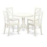 East West Furniture ANBO5-LWH-W 5 Piece Dinette Set for 4 Includes a Round Kitchen Table with Pedestal and 4 Dining Chairs, 36x36 Inch, Linen White East West Furniture