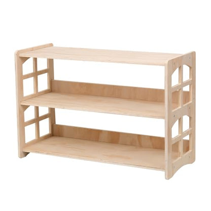 FDHUIJIA Montessori Bookshelf Toy Shelf Kids Storage Organizer for Toys Book Shelves for Kids Room Sturdy and Safe Toddler Wood Classroom Furniture Bookcases (3Tier)