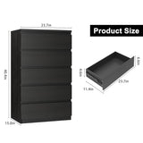 Jocoevol Black 5 Drawer Dresser for Bedroom, 15" D x 23.7" W x 40.4" H in Simply Chest of Drawers, Wood Storage Dresser with Drawers for Living Room Hallway Entryway, Black Jocoevol