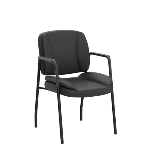 Furniwell Office Guest Chair Waiting Room Reception Chairs Set of 2, PU Leather Executive Desk Chair with Padded Armrests for Meeting Conference (Black)