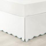 Lush Decor Coastal Chic Scalloped Edge Linen-Textured Bed Skirt Single, King Blue & White - White Bed Skirt King Size - Coastal Decor - Wrap Around Bed Skirt Lush Decor