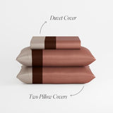 Stoa Paris Luxury Satin Queen Duvet Cover Set 3PCs, 300TC Silk-Like Bedding for Hot Sleepers, Skin & Hair Safe, Hidden Zipper + 2 Pillow Shams 20x30”, No Comforter Included, Vogue - Caramel, Wine Stoa Paris