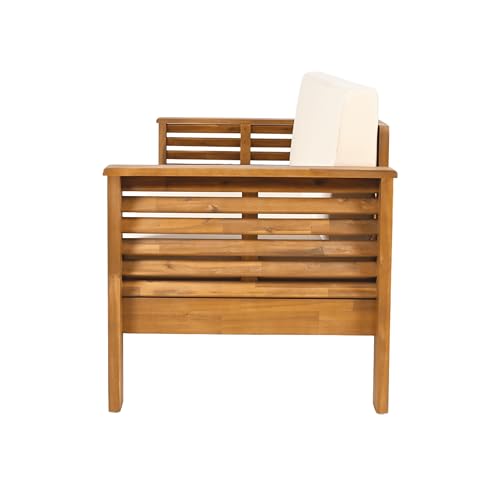 Christopher Knight Home Havets 3 Pieces Outdoor Acacia Furniture Set, Slat Panel Couch, Spacious Seating Armchair, 6" Thick Cushions Sofa and Coffee Table Set for Backyard Garden Balcony, Teak+Beige Christopher Knight Home
