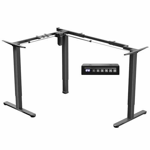 VIVO Space Efficient Electric Single Motor Height Adjustable 3-Leg Corner Standing Desk Frame, Holds up to 225 lbs, Sit Stand L-Shaped Motorized Legs Only, Black, DESK-E347B VIVO