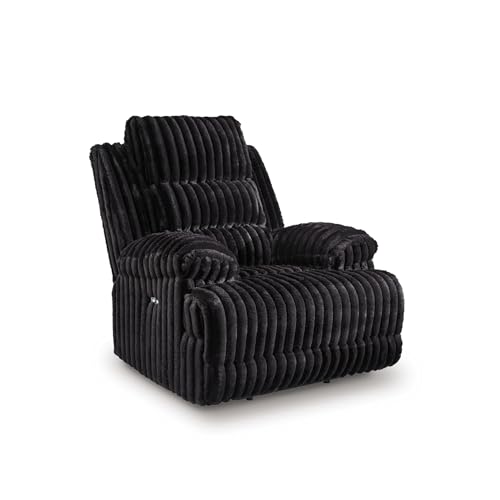 Signature Design by Ashley Higgesbee Modern Power Recliner with USB Port and Pillow-Top Armrest, Black