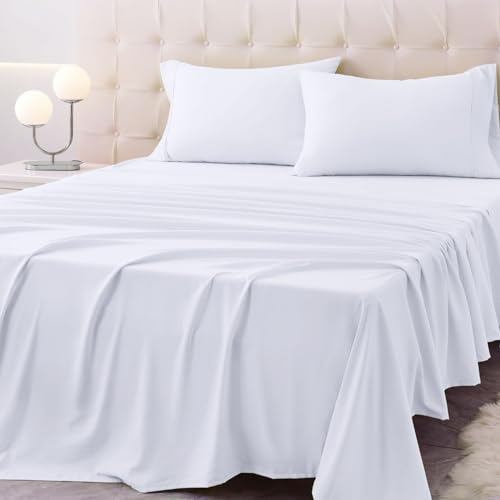 Homilay Twin Size Bed Sheet Set - 3 Piece Soft Microfiber Sheets with Deep Pockets, Cooling Technology, and Wrinkle-Free Pillowcase. Hotel-Quality, Durable Bedding, Brilliant White Homilay