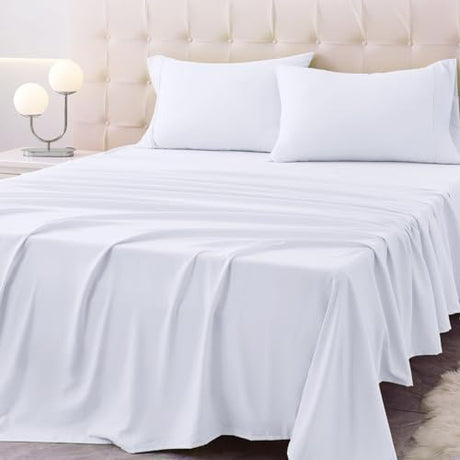 Homilay Twin Size Bed Sheet Set - 3 Piece Soft Microfiber Sheets with Deep Pockets, Cooling Technology, and Wrinkle-Free Pillowcase. Hotel-Quality, Durable Bedding, Brilliant White Homilay
