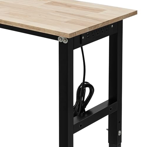 RIQUIPAI Height Adjustable Workbench, 72" x 20" Garage Worktable with 3000Lbs Capacity, 31.5"-39.3" H Workbench with 4 AC Outlets & 2 USB Ports, for Studio, Workshop, Warehouse, Home, Office RIQUIPAI