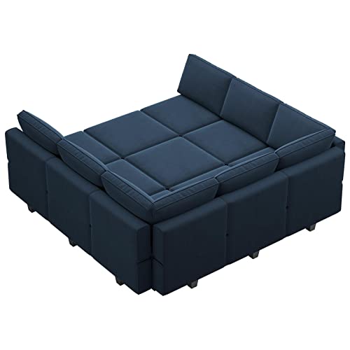 Belffin Modular Sectional Sofa with Ottomans Velvet Reversible Sleeper Sectional Sofa with Chaise Modular Sleeper Sofa Bed with Storage Seat Blue