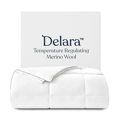 Delara Organic Merino Wool Duvet Insert - GOTS, Oeko-TEX & Woolmark Certified, 400TC Organic Cotton Shell, 200 GSM All-Season Warmth, Baffle Box Construction, Machine Washable - King