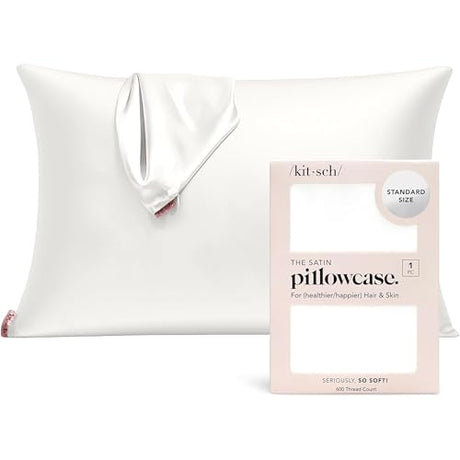 Kitsch Satin Pillowcase with Zipper for Hair & Skin - Softer Than Silk Pillow Cases, Smooth Cooling Satin Pillow Case, Wrinkle-Free, Machine Washable - Pillow Cases Standard Size (19x26) - Ivory Kitsch