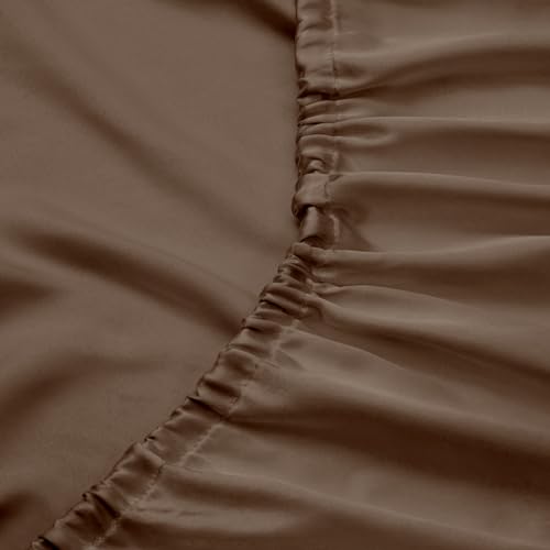 Queen Silk Satin Fitted Sheet, Soft Deep Pocket Single Bottom Bed Sheets Sold Separately, Wrinkle Free, Non- Fading, Breathable, Fully Elasticized(Queen Size, Brown) Lanest Housing