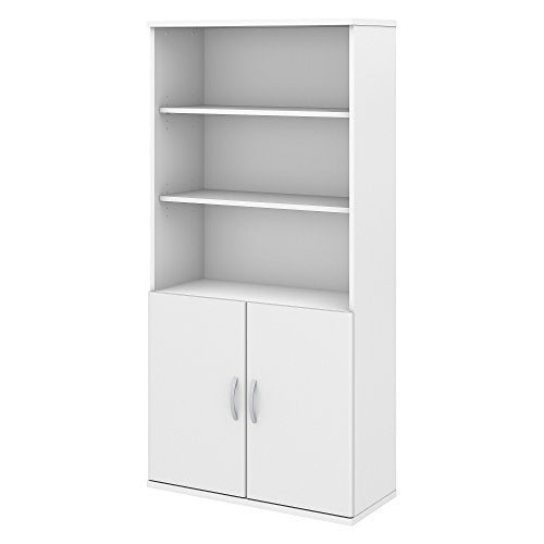 Bush Business Furniture Studio C 5 Shelf Bookcase with Doors in White - WoodArtSupply