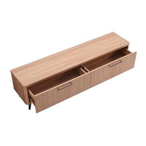 Manhattan Comfort Jodie 69" TV Stand with Wood Ribbed Drawers, Mid Century Modern Console Table for Televisions up to 60", Entertainment Center Storage Solution for Living Room, Maple Manhattan Comfort