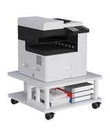AOOSSI Mobile Printer Stand, 2-Tier Large Printer Shelf for Laser 3D Printer Office Machine with Storage, 23.6"x23.6" Wood Printer Cart Under Desk Rack with Wheels for Office Home Kitchen (White) AOOSSI