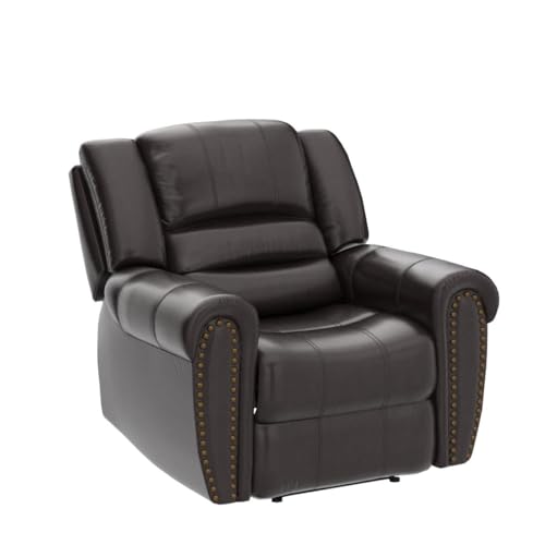 INZOY Leather Recliner Chair, Heavy Duty Manual Reclining Sofa Single Lounge Sofa for Living Room, Home Theater Seating, Brown