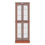 BELLEZE Lighted Accent Corner Display Curio Cabinet with Tempered Glass Doors and Shelves, Classic Wood Cabinet with Bulb, Corner Curio Storage Rack BELLEZE