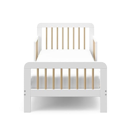 Storkcraft Pasadena Toddler Bed (White with Driftwood) - GREENGUARD Gold Certified, Fits Standard Full-Size Crib & Toddler Mattress, Toddler Safety Guardrails Included, Complete Design with Footboard Stork Craft