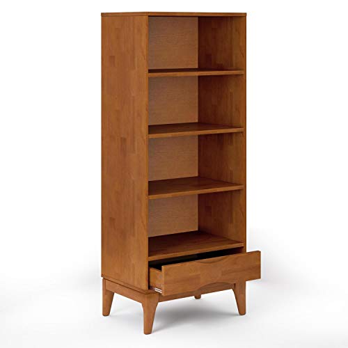 SIMPLIHOME Harper SOLID HARDWOOD 24 Inch Mid Century Modern Bookcase with Storage in Teak Brown, For the Living Room, Study Room and Office - WoodArtSupply